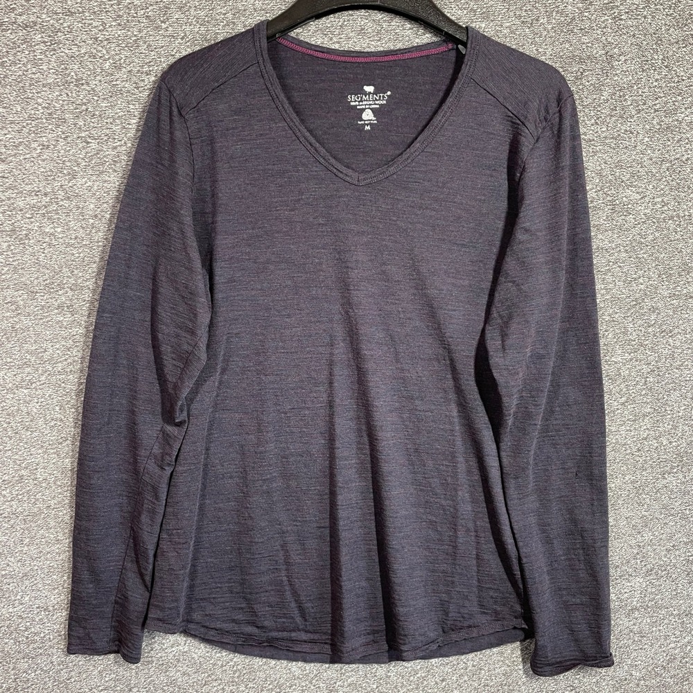 Segments Top Womens 100% Merino Wool Long Sleeve V-Neck Charcoal Purple M